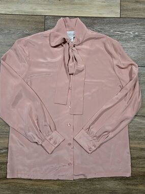 Vintage Brownstone Studio New York Pink Bow Satin Blouse